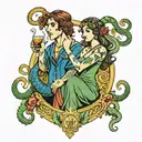 ariadne and Dionysus with snake covering wine bottle  tattoo design idea