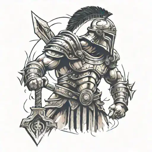 gladiator standing tattoo design idea