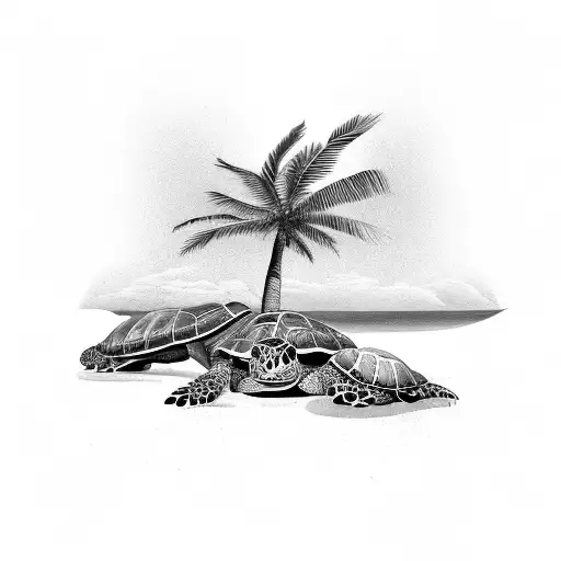 Palm Tree and turtle tattoo design idea