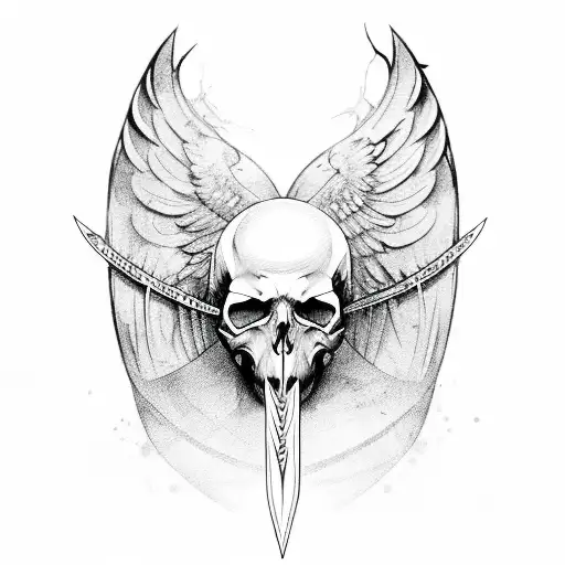 Rose, swords, wings, skull tattoo design idea