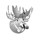 Moose looking out from a hat with a infinity guitar in its hooves and stars and airplanes around him tattoo design idea