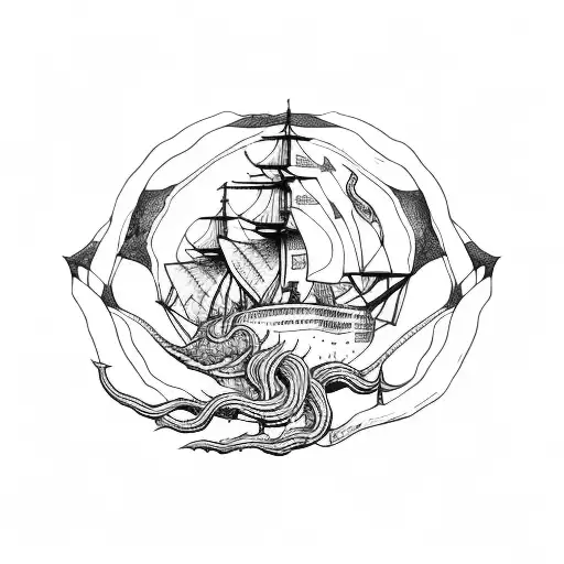Kraken sinking a 1500's ship  tattoo design idea