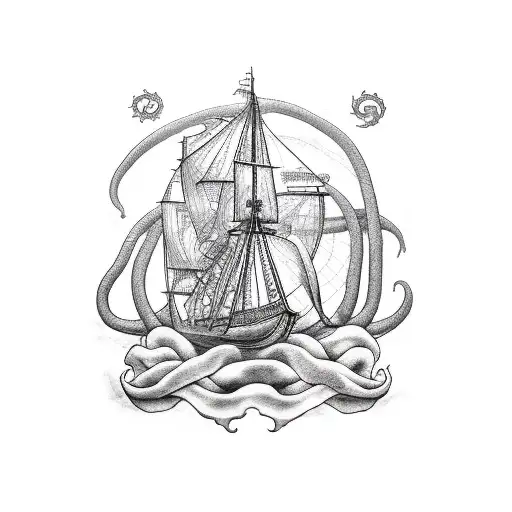 Kraken sinking a 1500's ship  tattoo design idea