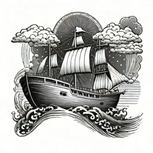Noahs ark with a ray of light shining down on the boat tattoo design idea