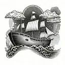 Noahs ark with a ray of light shining down on the boat tattoo design idea