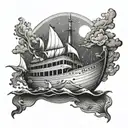 Noahs ark with a ray of light shining down on the boat tattoo design idea