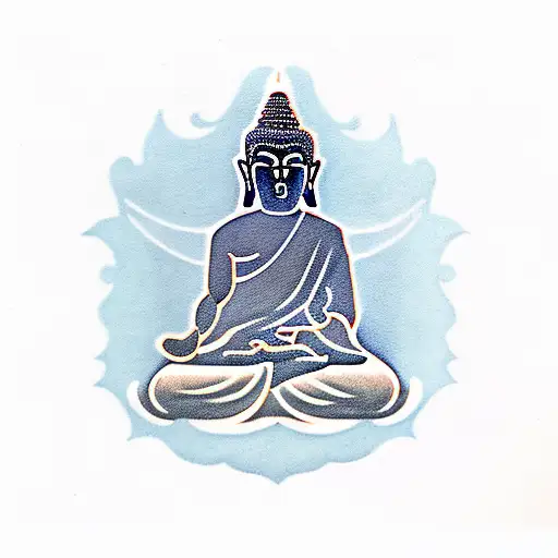 silhouette of Buddha sitting under bodhi tree tattoo design idea