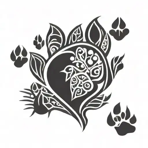 cat paw print black white tattoo design idea