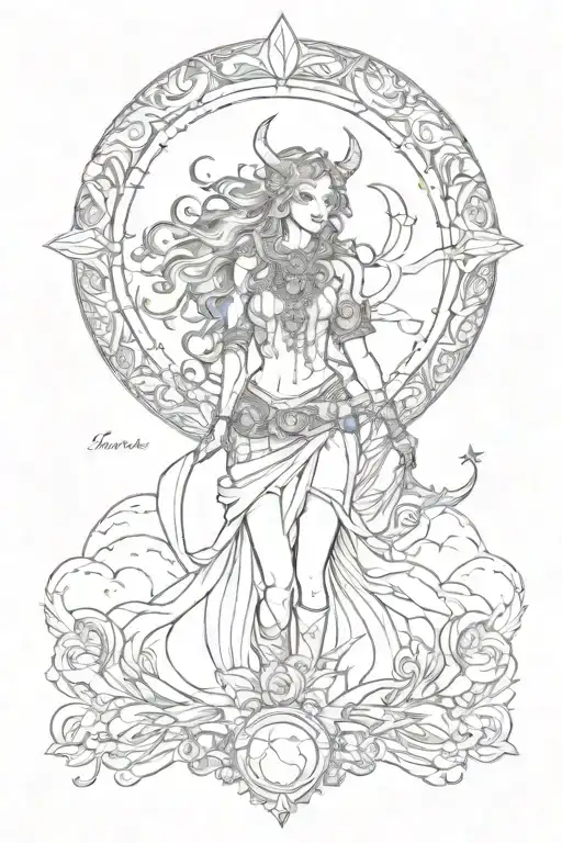 Freya and moon merging together tattoo design idea