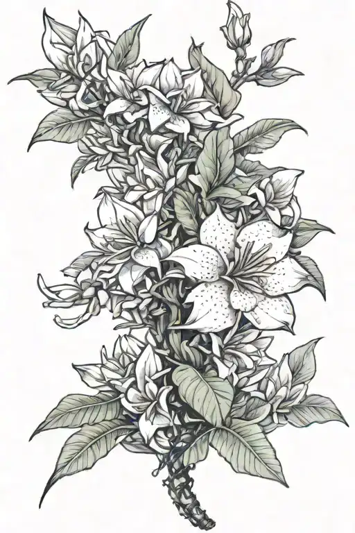 dragonfruit plant wrapped around flowering plumeria tree with dragon head tattoo design idea