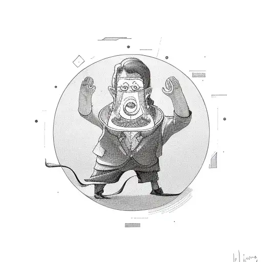 big pretzel with hands and legs with a basket of pratzel tattoo design idea