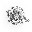 A realistic black and gray tattoo of a pocket watch surrounded by roses and delicate cherry blossom petals tattoo design idea