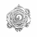 A realistic black and gray tattoo of a pocket watch surrounded by roses and delicate cherry blossom petals tattoo design idea