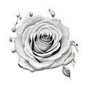 A realistic black and gray tattoo of a pocket watch surrounded by roses and delicate cherry blossom petals tattoo design idea