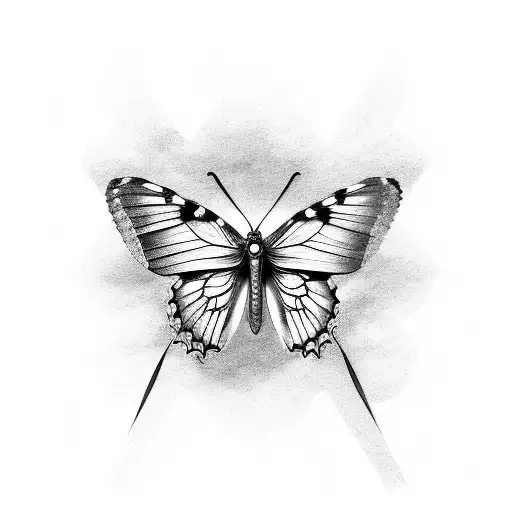 Butterfly with a name & date  tattoo design idea