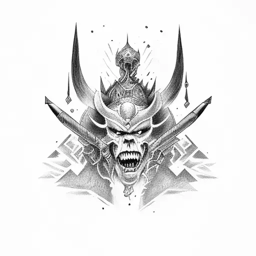 female warrior and demon tattoo design idea