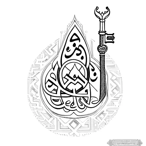 A minimalist tattoo of a key with Arabic script inside, symbolizing the keys to Palestine and Lebanon tattoo design idea
