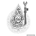 A minimalist tattoo of a key with Arabic script inside, symbolizing the keys to Palestine and Lebanon tattoo design idea
