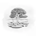 A minimalist tattoo of an olive tree with Arabic script intertwined in its branches saying from the river to the sea tattoo design idea