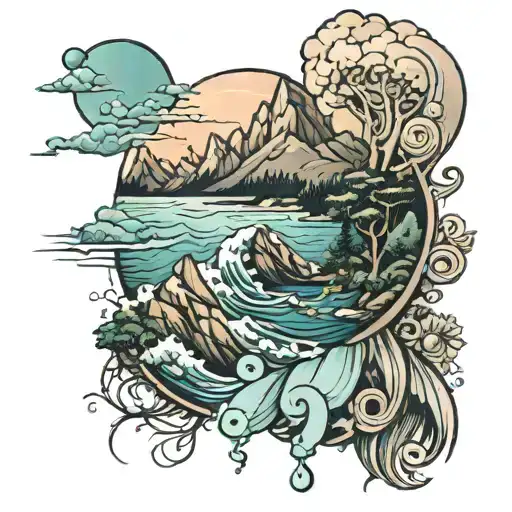 ocean, mountain, landscape, music, Spotify  tattoo design idea