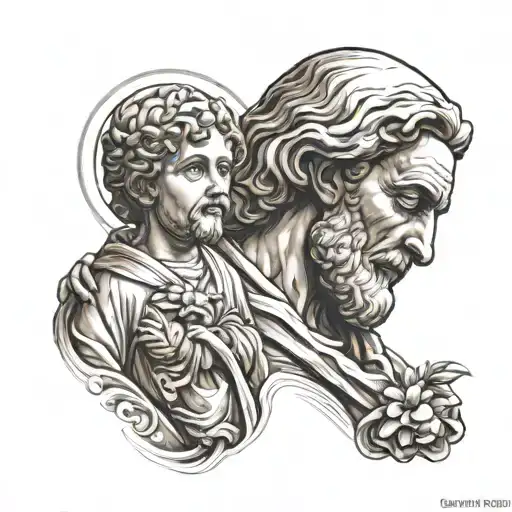 saint Joseph and jesus tattoo design idea