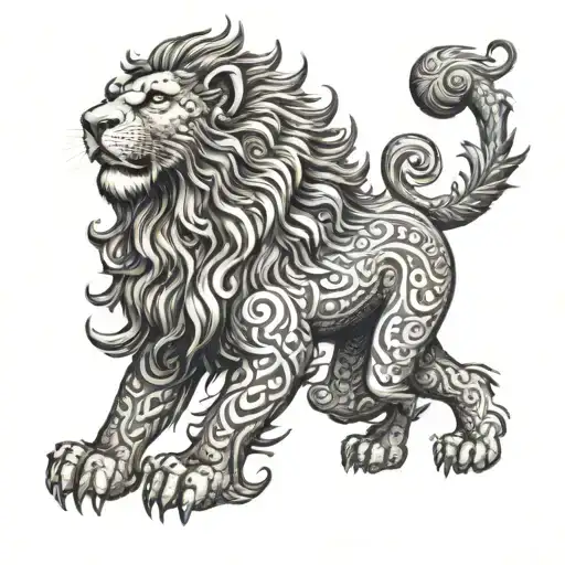 Incorporate a lion into a tattoo design inspired by the story of Narasimha, the lion-man incarnation of Vishnu in Hindu mythology tattoo design idea