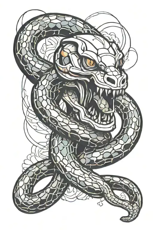 cybernetic snake arm wrapped  tattoo design idea