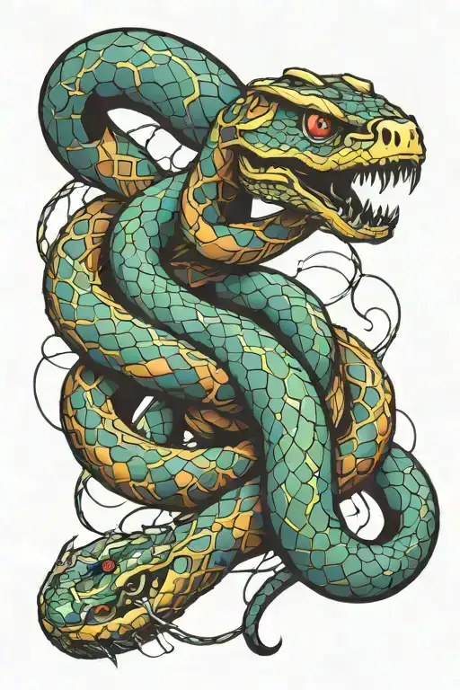 cybernetic snake wrapped tattoo design idea