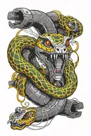 cybernetic snake wrapped tattoo design idea