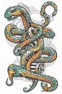 cybernetic snake arm wrapped  tattoo design idea