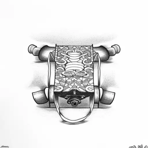 skateboard in bag tattoo design idea