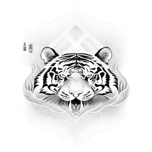 tiger bamboo and waves tattoo design idea