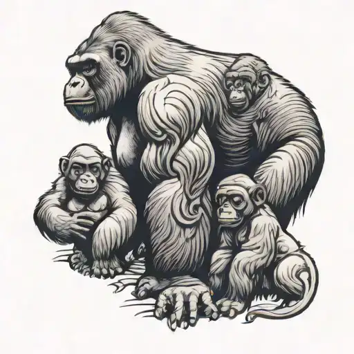 silverback gorilla protecting its cubs tattoo design idea