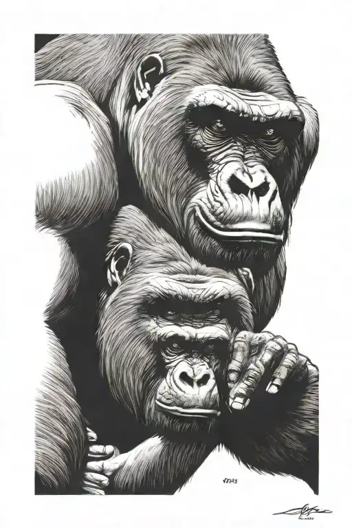 silverback gorilla protecting its cub tattoo design idea