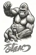 silverback gorilla protecting its cub tattoo design idea