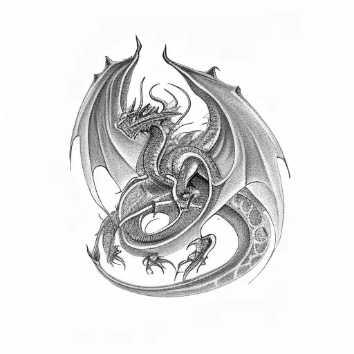 Design a black and grey tattoo of a futuristic dragon in a cosmic setting tattoo design idea