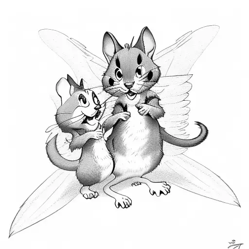 tom and jerry with wings tattoo design idea