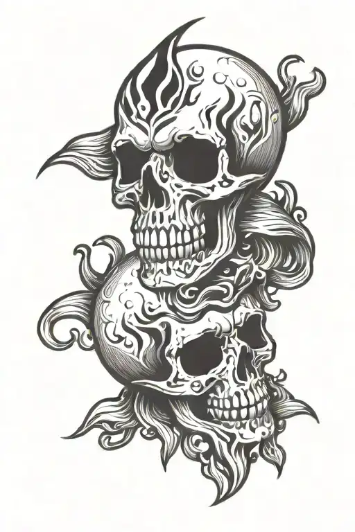 skull cute flames coming tattoo design idea
