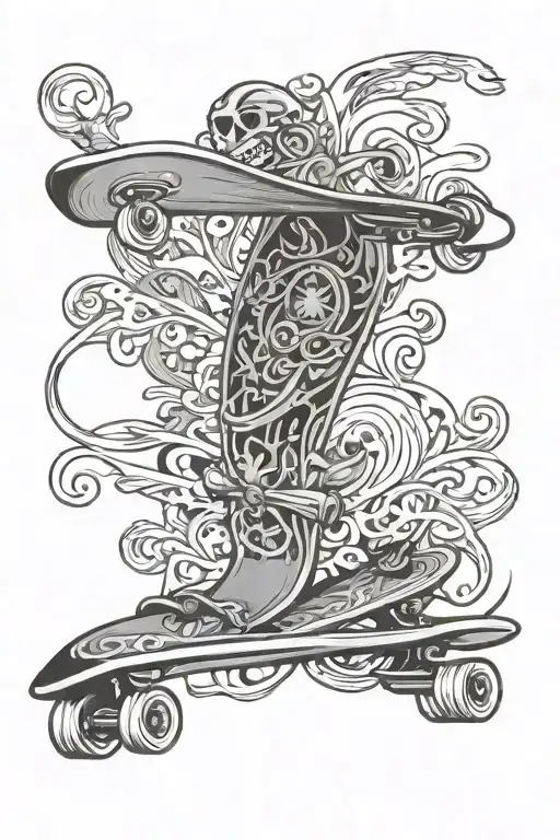 Skate board design incorporating tattoo design idea