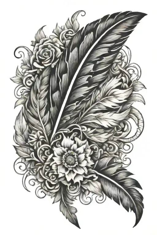 turkey feather, daiseys, antler intertwined tattoo design idea