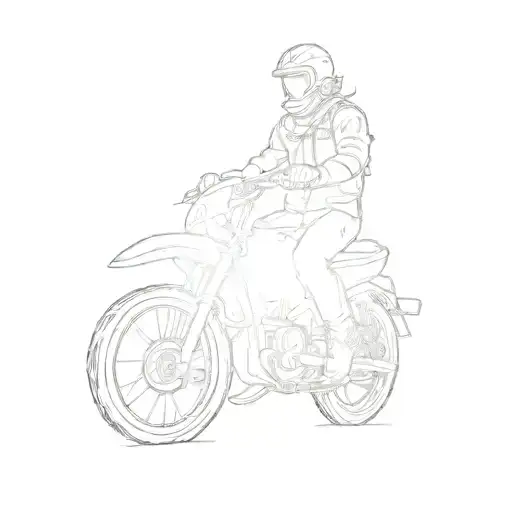 a person riding a motorcycle on a dirt road at sunset with cows tattoo design idea