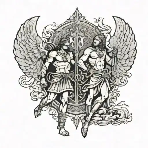 saint Michael and saint sebastian half sleeve tattoo design idea