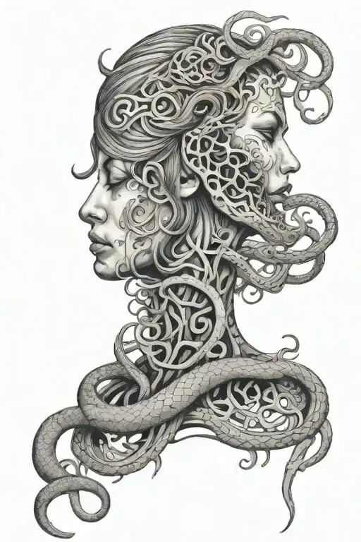 left side of medusas face breaking apart with her snakes wrapping around the ribs and one snake going up the sternum  tattoo design idea
