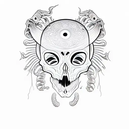 skull aliens groove stoner tattoo design idea