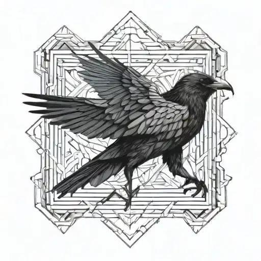 Tesseract with a crow inside. tattoo design idea