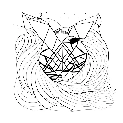Abstract art piece inspired by solitude and introspection, with a cat silhouette on the beach tattoo design idea