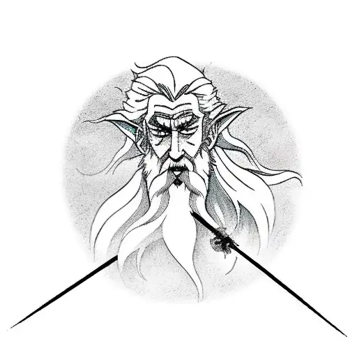 An anime-inspired silhouette of Gandalf casting a spell tattoo design idea