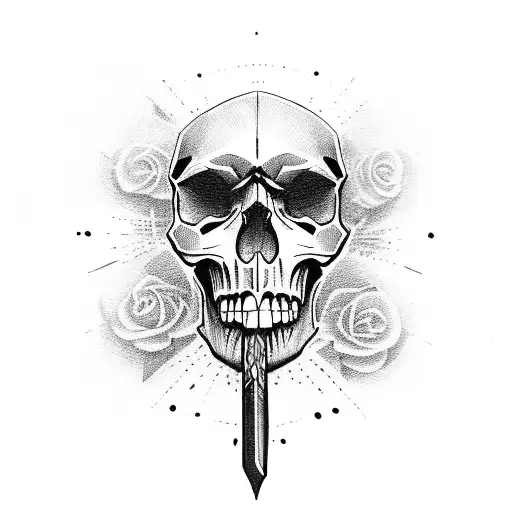 skull wielding weapons tattoo design idea