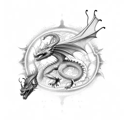 A futuristic dragon with mechanical wings and neon lights tattoo design idea