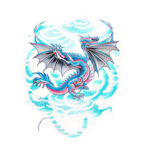 A futuristic dragon with mechanical wings and neon lights tattoo design idea